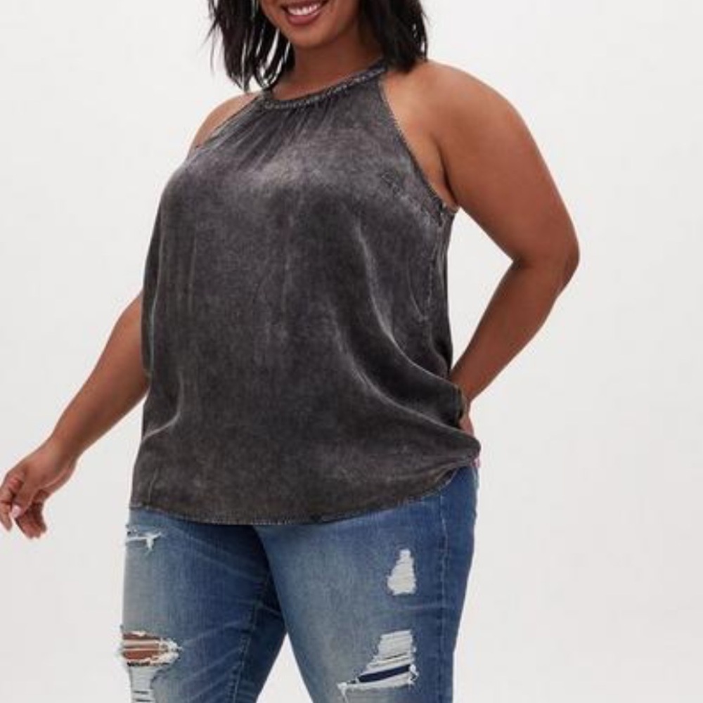 NWT Torrid Satin Charmeuse Goddess Neck Tank Iron Grey